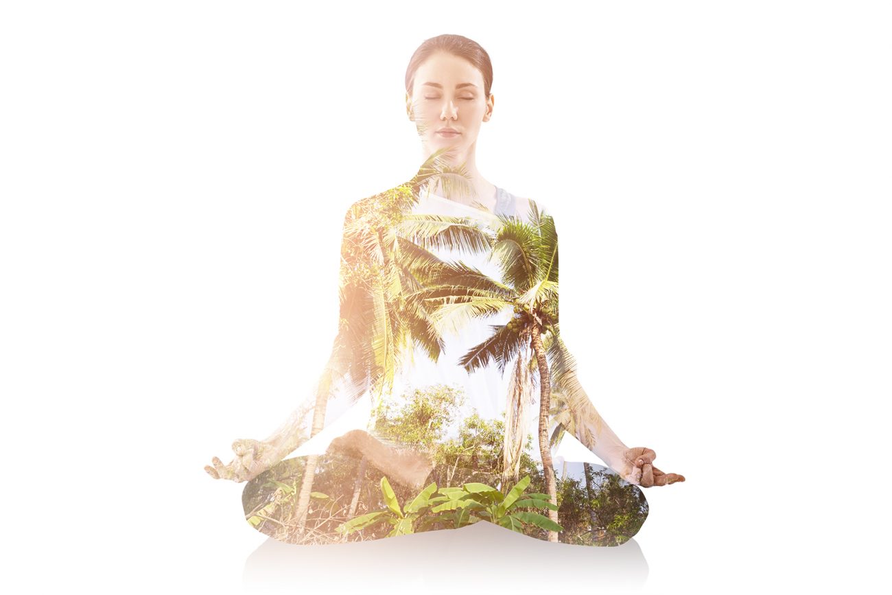 HealthyTrader double exposure of meditating woman